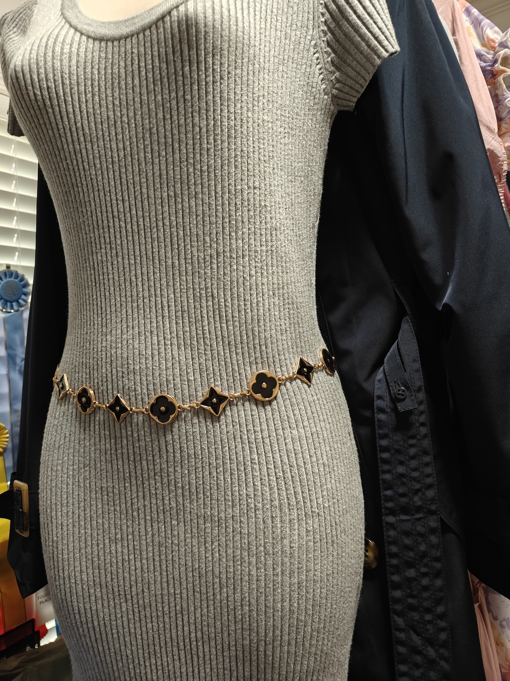 LV LIKE C9STUME Gold and Black Motif Chain Belt - Women Accessories